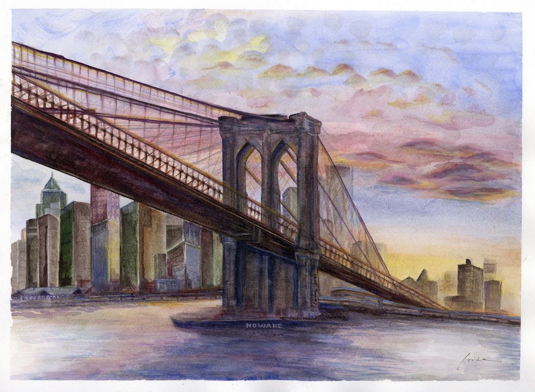 Brooklyn Bridge watercolor by Loida Alvarez